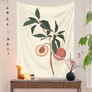 Künstlerischer Wandteppich mit botanischen Pflanzenmotiven und Früchten für Deko