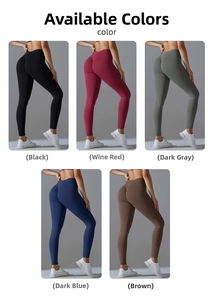 Seamless high-waisted yoga pants available in black, wine red, dark grey, blue and brown