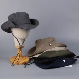 Quick Dry Outdoor Bucket Hat Sun Protective Wide Brim Adjustable Windproof Rope Breathable Boonie Hat For Hiking Fishing