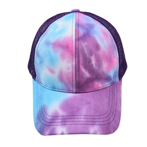 Bunte Batik-Baseballkappe mit lila Netzrücken und atmungsaktivem, gebogenem Schirm für Outdoor