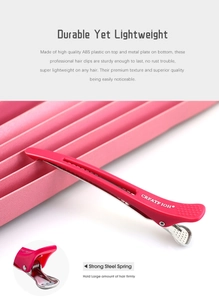 Detail showing the strong steel spring and durable ABS material of the magenta hair clip