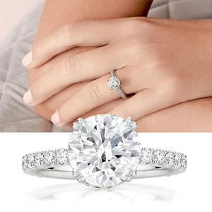 Round Brilliant Cut Cubic Zirconia Ring Copper Platinum Plated Pavé Band Engagement Wedding Jewelry For Women