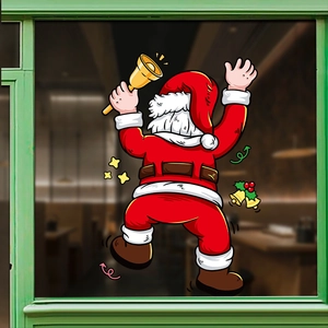 Christmas Santa Claus Window Stickers PVC Static Cling Double Sided Decorative Decals For Glass Shop Cartoon Festive