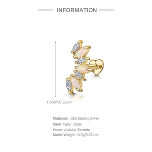 Detailed chart for gold S925 silver heart stud with opal and zirconia specifications