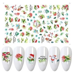 Detailed Santa Claus and snowman Christmas nail stickers F688 applied on white nails