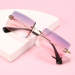 Chic rimless square sunglasses with purple gradient lenses and gold metal frames