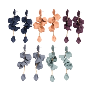 Retro acrylic petal tassel earrings in six colors with matte resin finish
