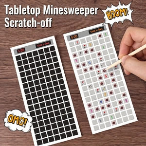 Interactive Minesweeper scratch-off card game with colorful hidden numbers and wooden stylus