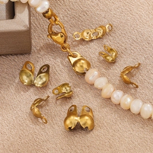 Gold-plated stainless steel clamshell bead tips for DIY pearl necklace jewelry making