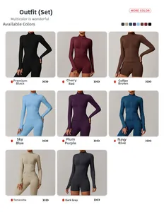 Collection of zip-up sports jackets and leggings in eight vibrant high-elasticity colors