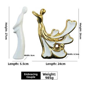 Détails de figurines de couple en céramique abstraites avec dimensions et cœur doré