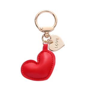 Red leather heart keychain with gold ring and LOVE engraved metal pendant