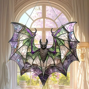 Bat Owl Bird Suncatcher Acrylic Stained Glass Style Window Hanging Gothic Halloween Decor Indoor Home Wall Ornament
