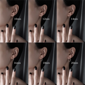 S925 sterling silver hoop earrings set in sizes 10mm to 20mm shown on model