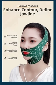 Detail of green V-line lifting mask with breathable fabric for firming the face and chin