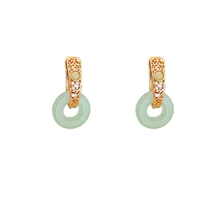 Boucles d'oreilles papillon en or 18 carats avec anneaux de jade vert et pierres précieuses