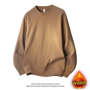 Men Crew Neck Sweatshirt Fleece Lined Solid Color Loose Fit Long Sleeve Casual Pullover Warm Basic Winter Top