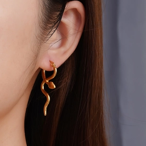French style gold snake earrings in polished stainless steel for a minimalist look
