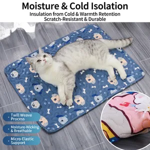 Blue breathable pet bed mat with cartoon print and twill fabric for dogs and cats