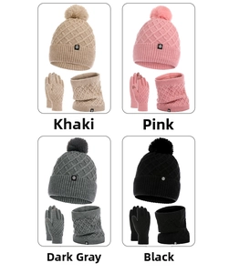 Detail view of winter knitted set featuring diamond weave texture and soft fleece lining