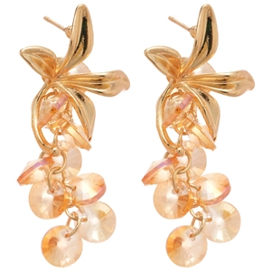 Boucles d'oreilles pendantes fleurs en cristal champagne et base dorée élégante