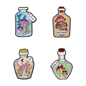 Set of 4 magic mushroom potion bottle enamel pins with decorative dream bottle design