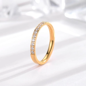Minimalist 18k gold plated titanium steel ring featuring CNC micro-set sparkling crystals