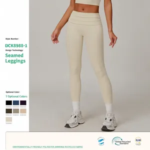 Pantalon de Yoga à Taille Haute Repliable pour Femmes en Polyester Recyclé Élasthanne Leggings de Sport Remonte-fesses