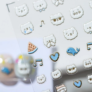 Stickers ongles 3D relief avec chats mignons, cœurs bleus et notes de musique TS-1325