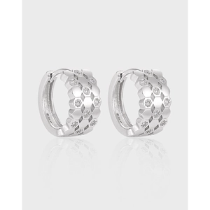 S925 Sterling Silver Honeycomb Hoop Earrings For Women Niche Design Hexagon Rhinestone Inlaid Geometric Silver Earrings Jewelry