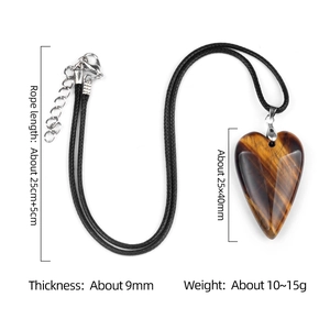 Natural tiger eye stone heart pendant 25x40mm with adjustable black cord necklace