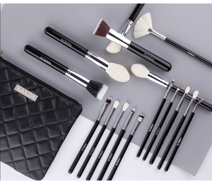13-piece professional makeup brush set with elegant black quilted cosmetic bag