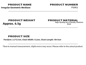 Detailed size specifications for irregular geometric titanium steel pendant necklace