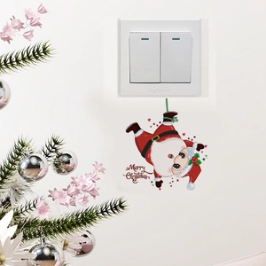 Detailed view of watercolor Santa Claus light switch wall decal with Merry Christmas text
