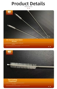 Détail du goupillon en acier 304 avec poils en nylon et embout de protection collé