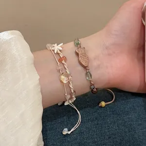 Handgefertigtes Gewebtes Armband Set Naturstein Holzperlen Seestern Fisch Boho Strand Urlaub Schmuck Für Damen Verstellbar