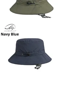 Detail view of quick-dry sun hats with adjustable drawstrings and windproof ropes