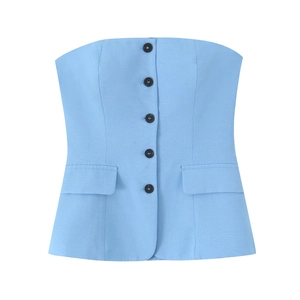 Women's light blue strapless tube top with decorative buttons and flap pockets set