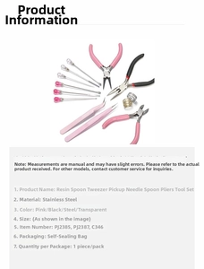 Pink jewelry tool set with needle-nose pliers, tweezers, and resin spoons for DIY crafts