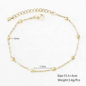 Detailed view of gold beaded chain bracelet with 3mm beads and lobster clasp closure