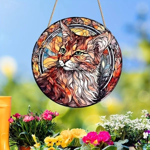 Détail de décoration de jardin en acrylique avec motif de chat à poils longs coloré