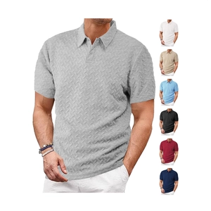Men's herringbone knit short sleeve polo shirt with classic collar in multiple colors