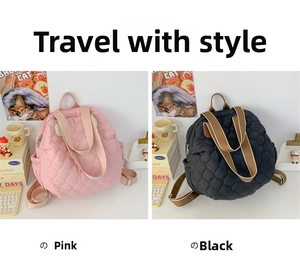 Zaino trapuntato di grande capacità in rosa e nero con tasche laterali e manici a nastro