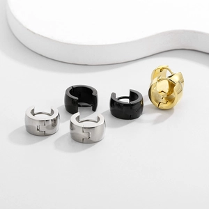 Men Titanium Steel Huggie Hoop Earrings Minimalist Round Wide Face Hip Hop Street Jewelry For Women Unisex