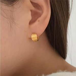 925 Sterling Silver Gold Huggie Hoop Earrings with Textured Wrinkle Design for Women
