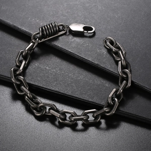 Industrial style men's stainless steel chain bracelet with hexagonal links and lobster clasp