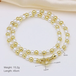 Detailed size specifications for natural pearl necklace with golden heart clasp