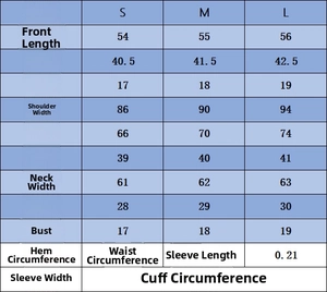 Detailed size chart for women's knit cardigan showing measurements and mercerized cotton info