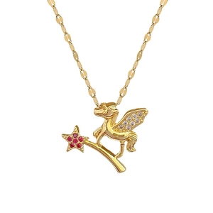 Elegant gold titanium pegasus necklace with a star scepter and sparkling crystals
