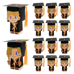 Graduation Cap Candy Box 3D Bachelor Hat Shape Paper Gift Boxes With Tassel For Ceremony Party Favor Cartoon Style